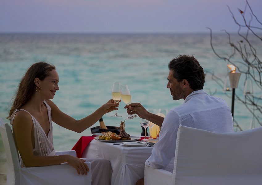 Private Couple dining with beach view at Maldives